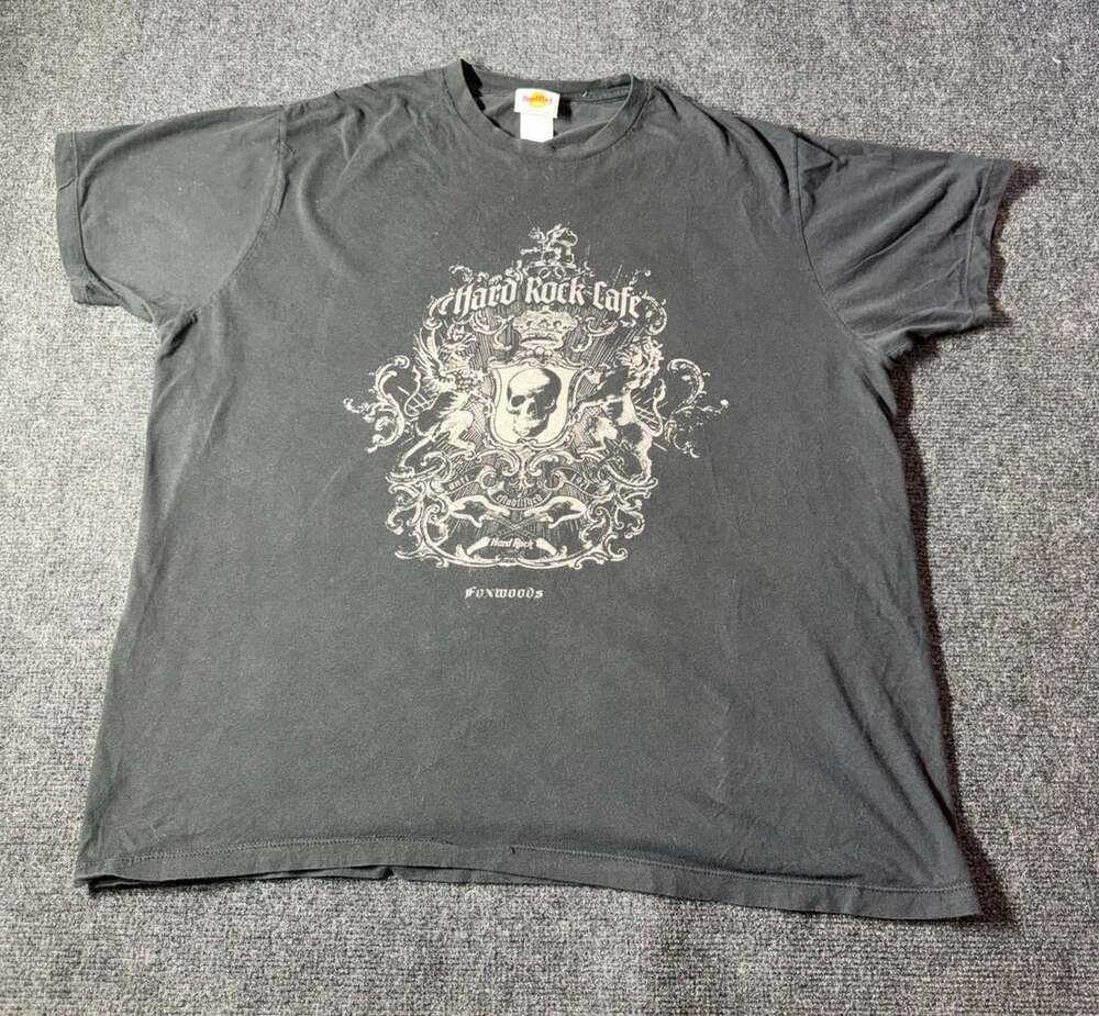 Hard Rock Cafe Foxwoods Vintage Graphic T-Shirt Black Skull Lion Crest mens XL